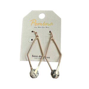 Pomina Gold Tone Dangle Earrings Semi Precious Beads Dalmation Jasper 2.5" NEW